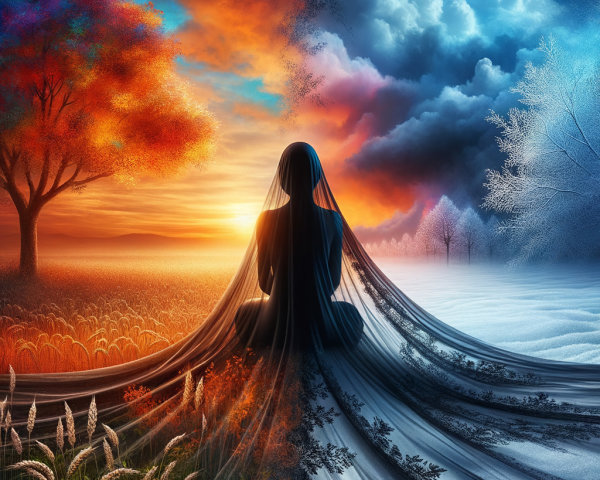 Contrasting Seasons with Meditative Figure Silhouette