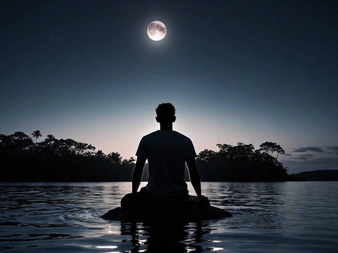Silhouette of a Meditating Figure at Twilight