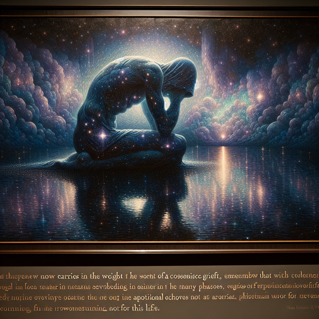 Cosmic Figure Surrounded by Stars and Reflective Waters