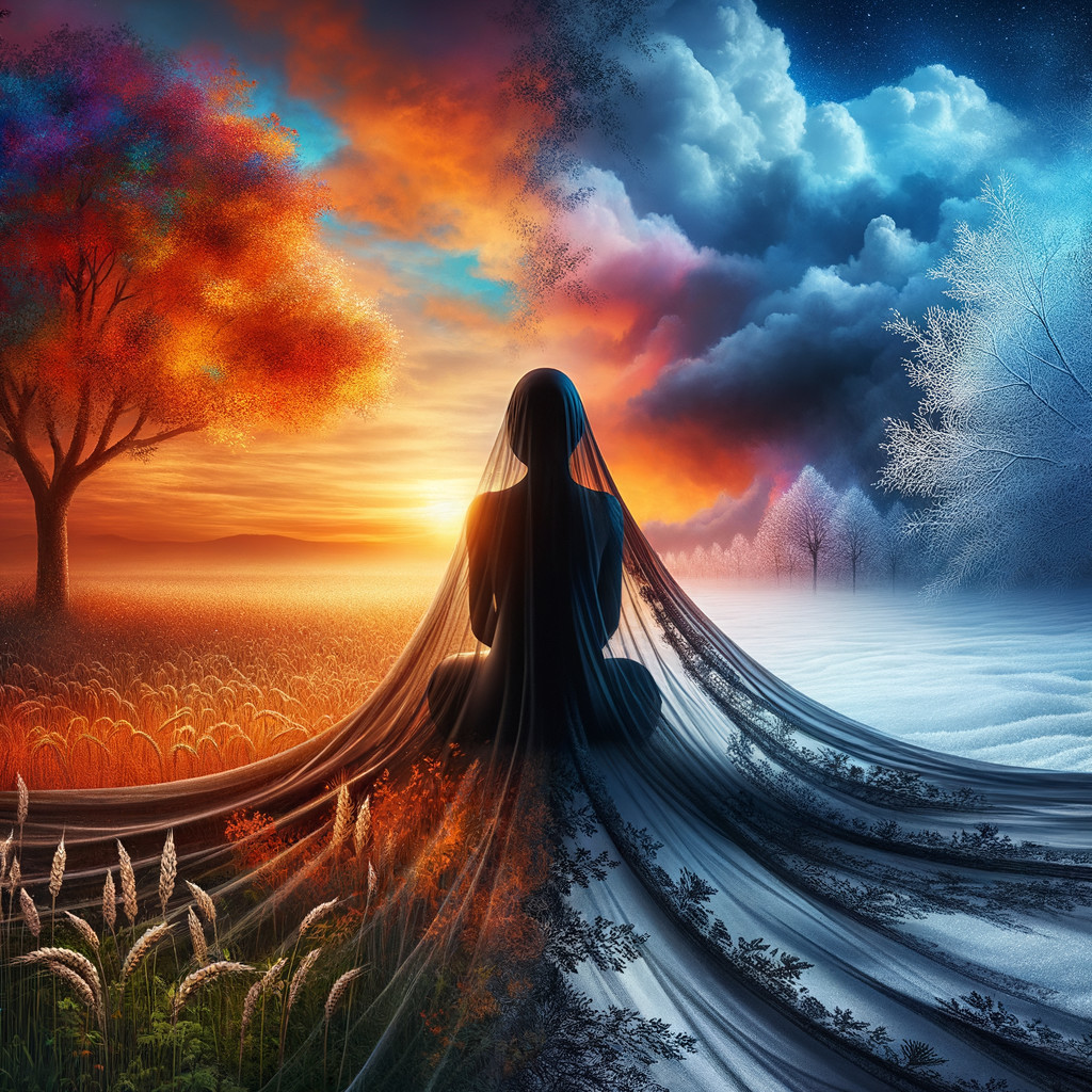 Contrasting Seasons with Meditative Figure Silhouette