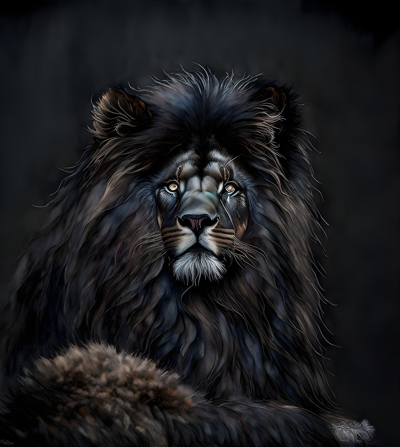 Digital Artwork of a Majestic Lion with Dark Mane