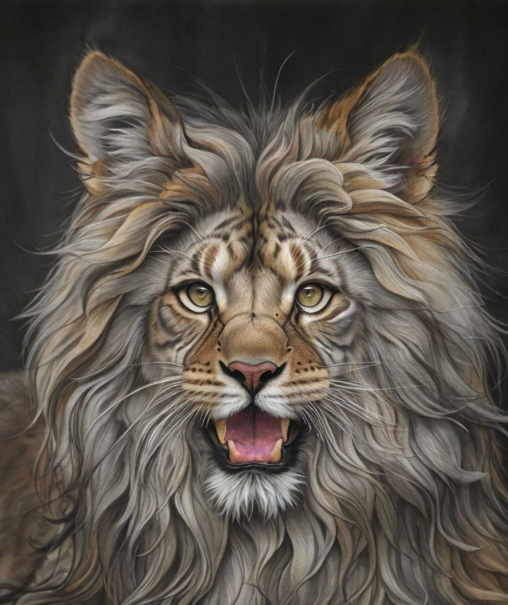 Detailed Illustration of a Lion with Full Mane and Intense Eyes