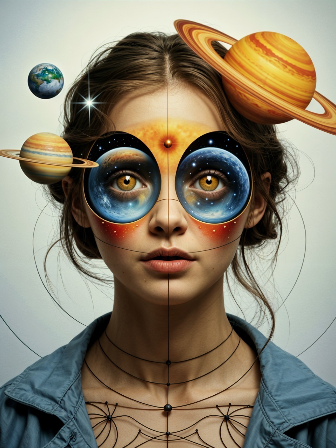 Portrait of a Woman with Cosmic Makeup and Glasses