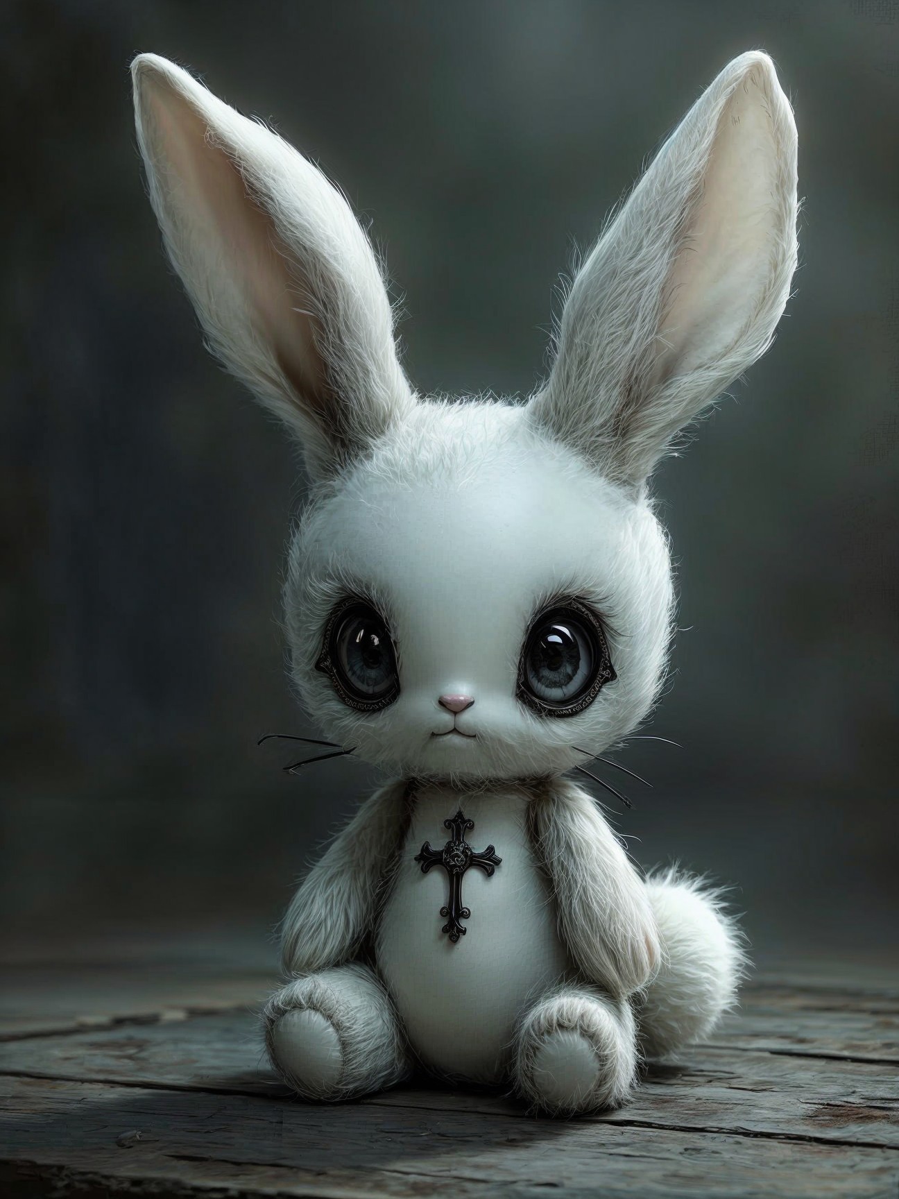 Eerie Plush Rabbit with Gothic Charm and Fluffy Fur