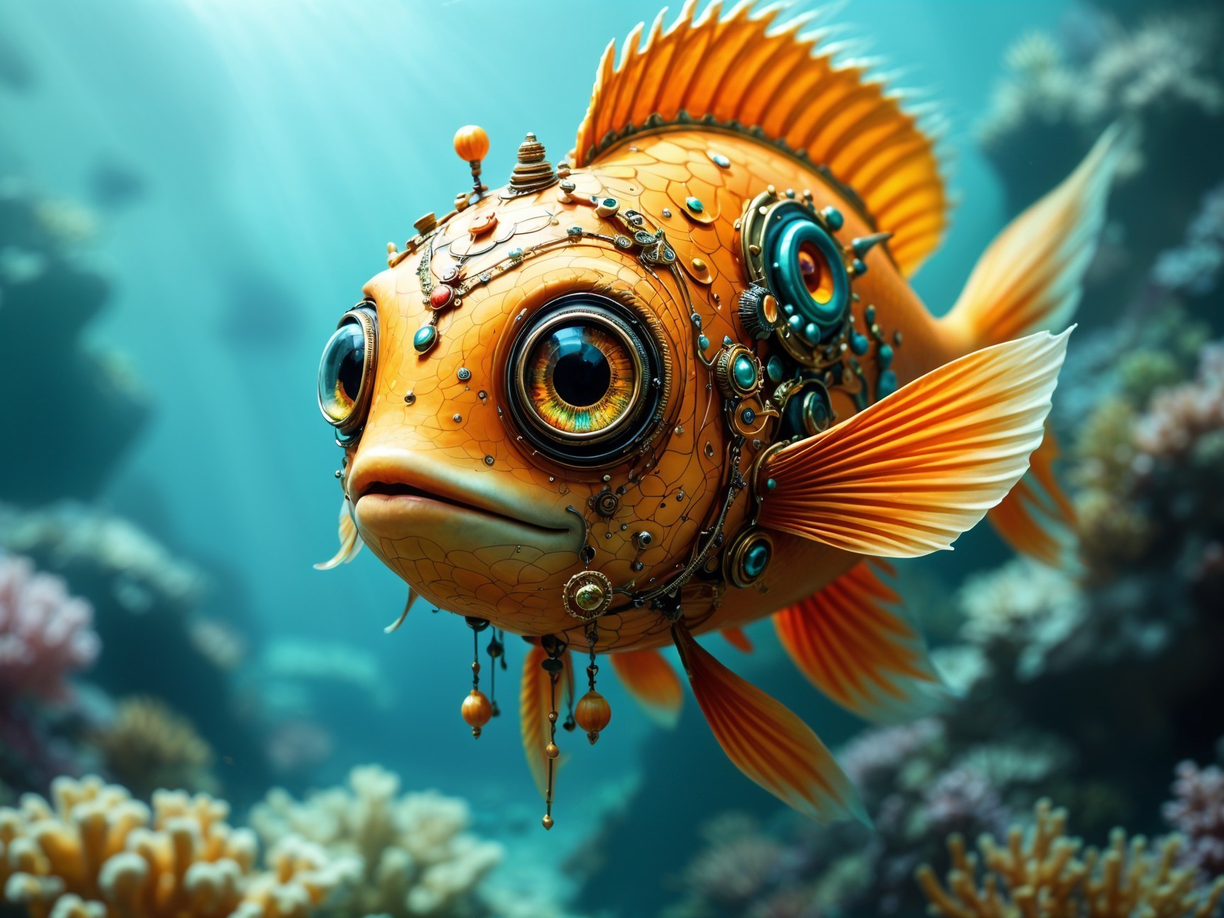 Vibrant Orange Fish in Colorful Coral Scene