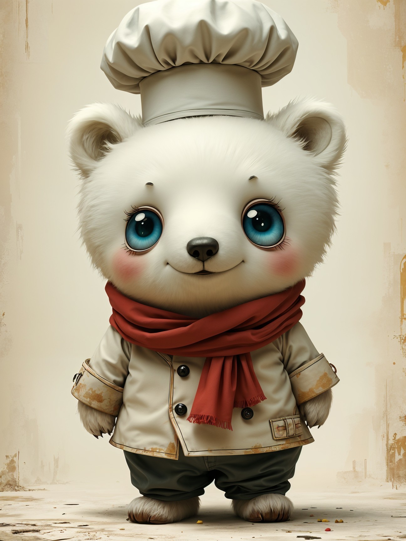 Cartoon Bear in Chef Hat and Stylish Coat