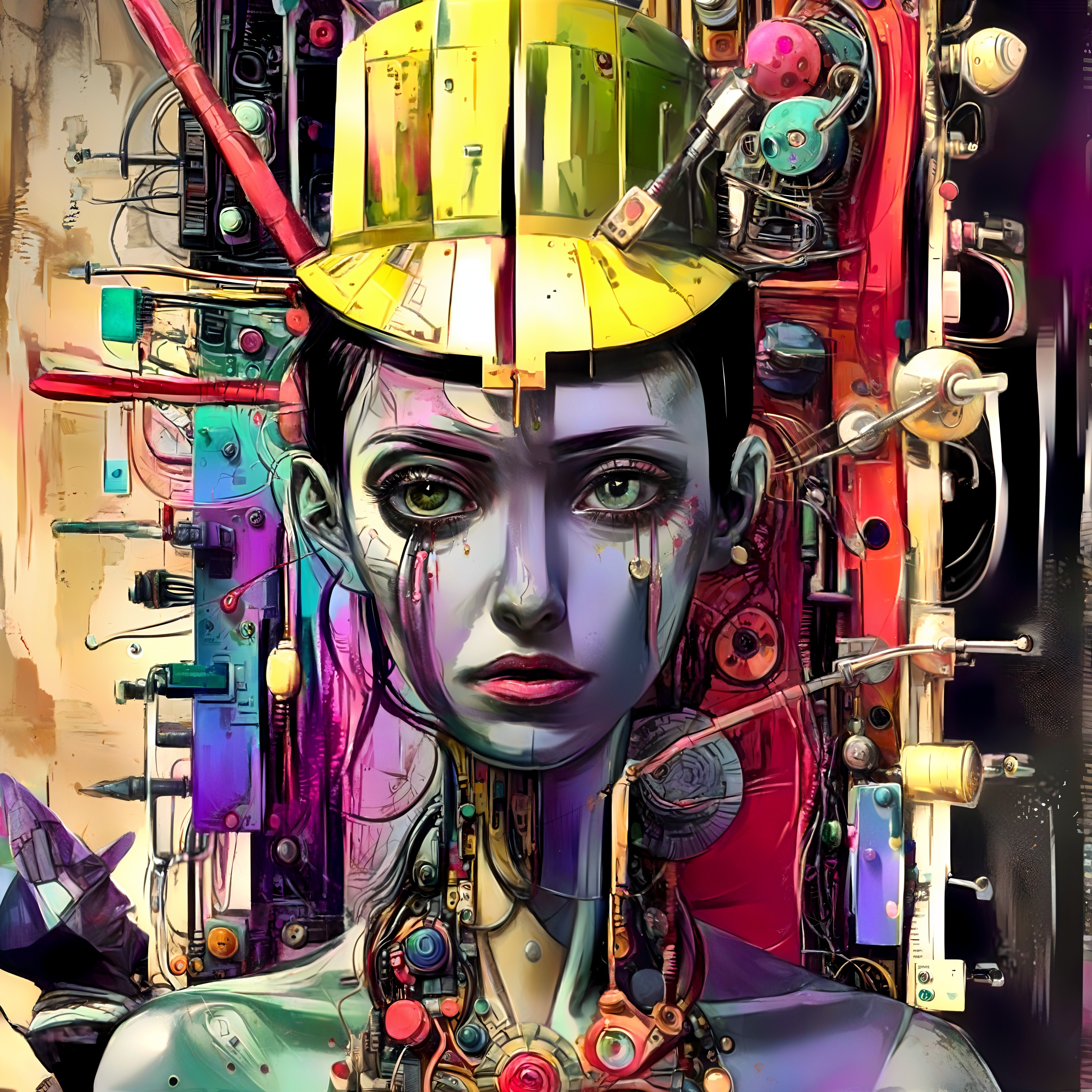 Futuristic Woman with Robotic Features and Hard Hat