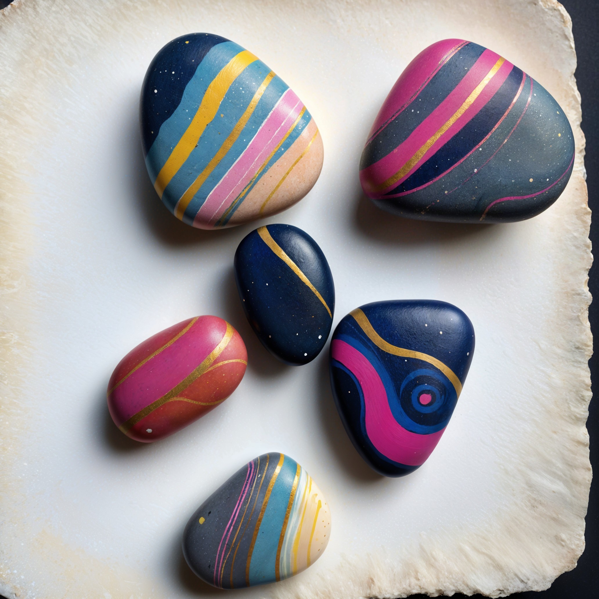 Decorative Polished Stones with Cosmic Patterns