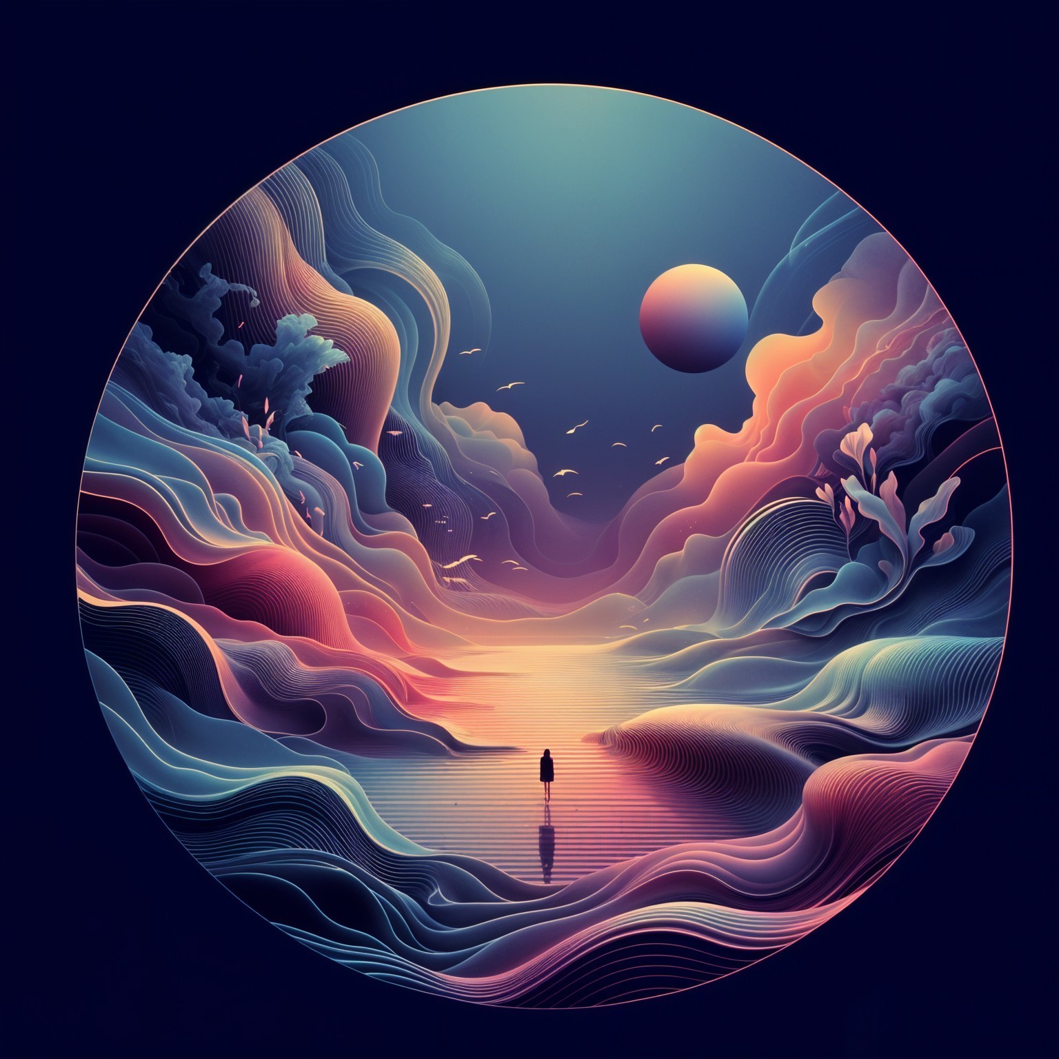 Digital Landscape with Vibrant Colors and Celestial Body