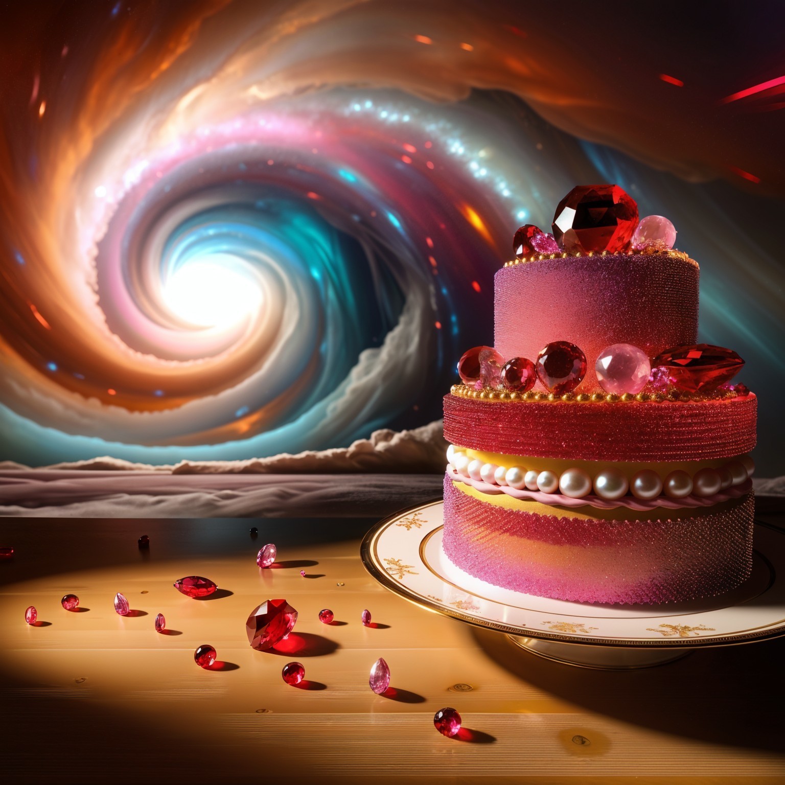 Three-Tier Cake with Cosmic Background and Gemstones