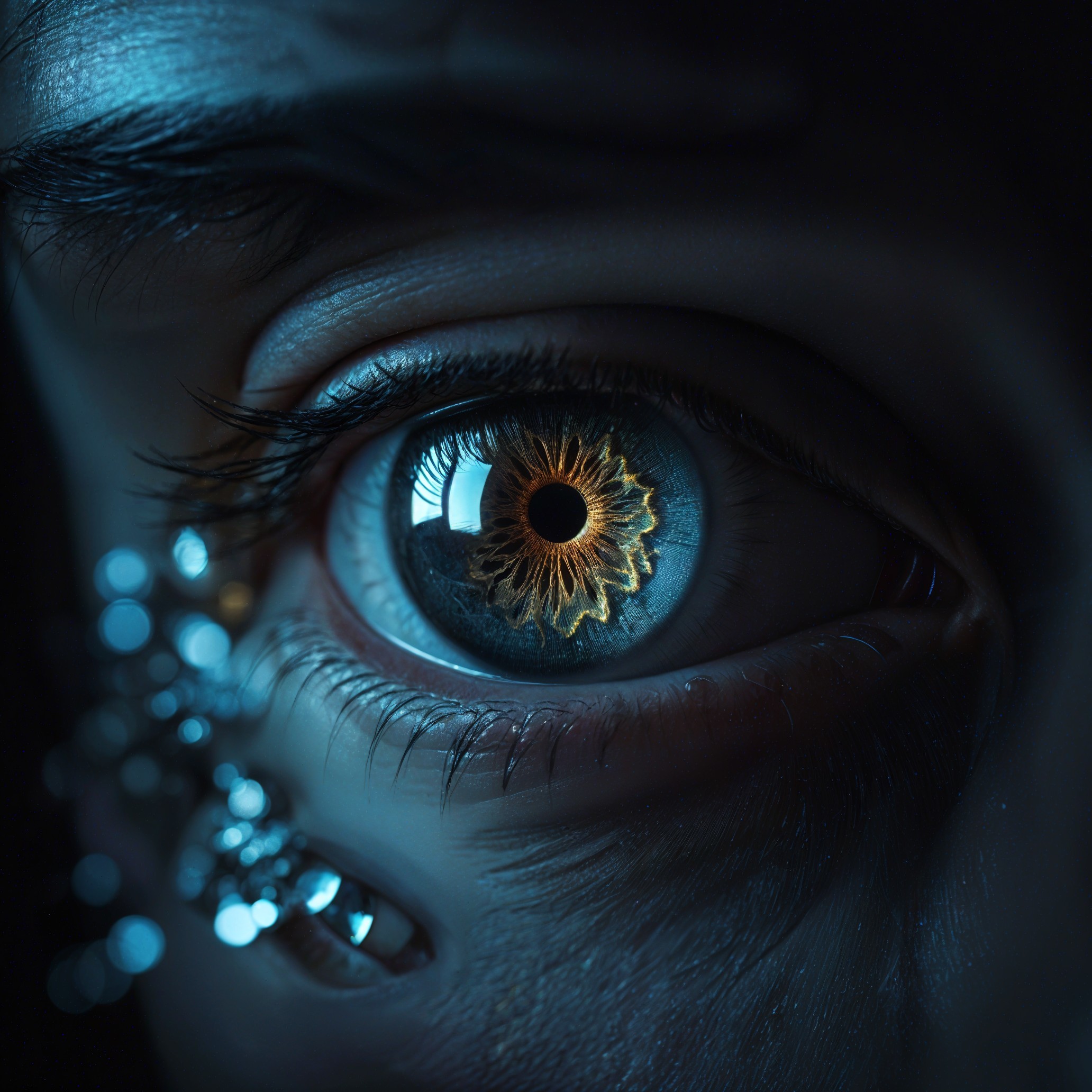 Close-up of a golden-brown eye with intricate patterns