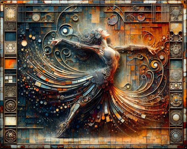 Dynamic Dancer with Ribbons and Earthy Patterns