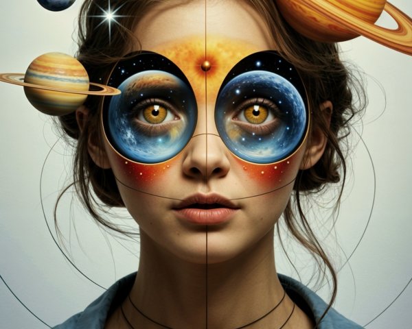 Portrait of a Woman with Cosmic Makeup and Glasses
