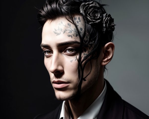 Young man with floral tattoos and stylish attire