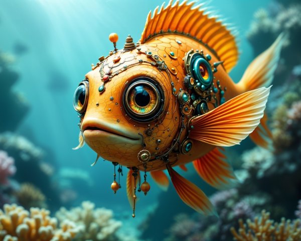 Vibrant Orange Fish in Colorful Coral Scene