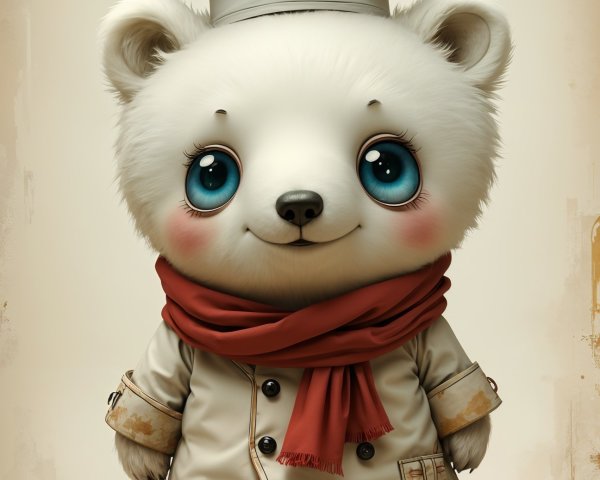 Cartoon Bear in Chef Hat and Stylish Coat