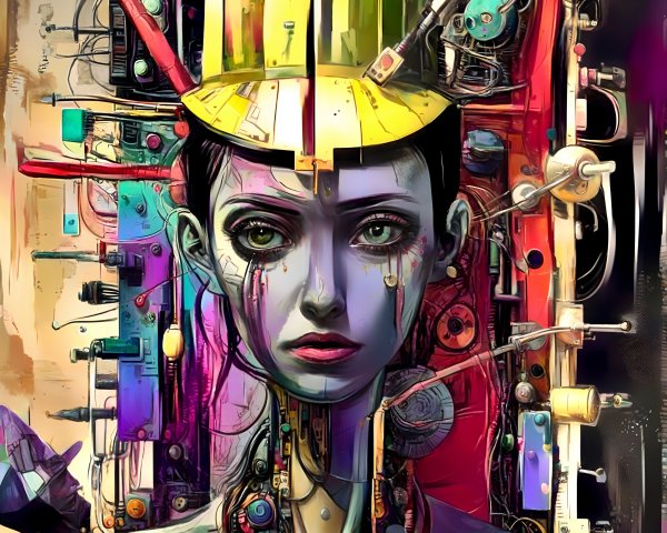 Futuristic Woman with Robotic Features and Hard Hat