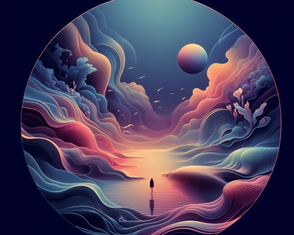 Digital Landscape with Vibrant Colors and Celestial Body