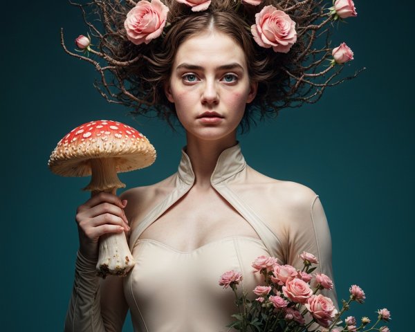 Surreal Portrait of Woman with Branch-Like Hair
