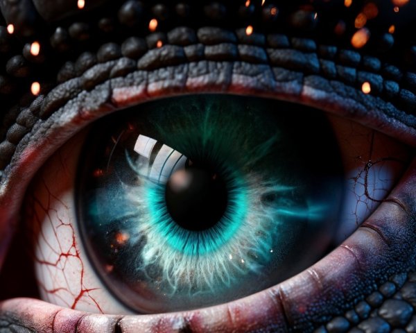 Close-Up of a Dragon-Like Eye with Vibrant Colors