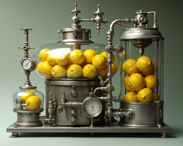 Vintage Steampunk Apparatus with Glass Domes and Lemons