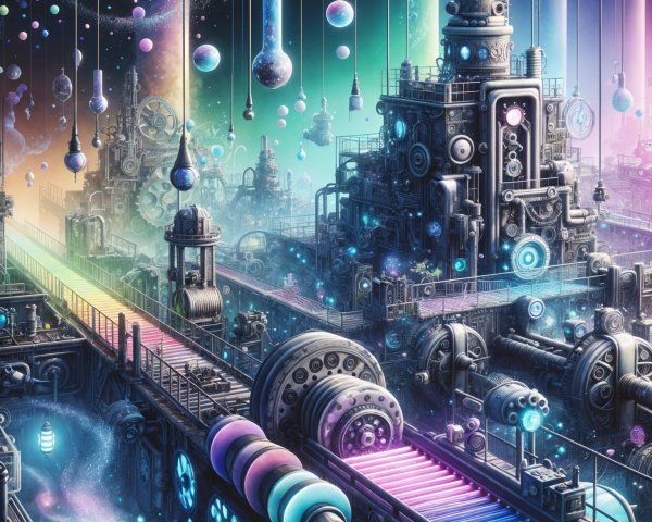 Futuristic Factory with Colorful Machinery and Light