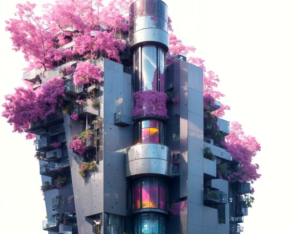 Futuristic Skyscraper Design with Cherry Blossoms