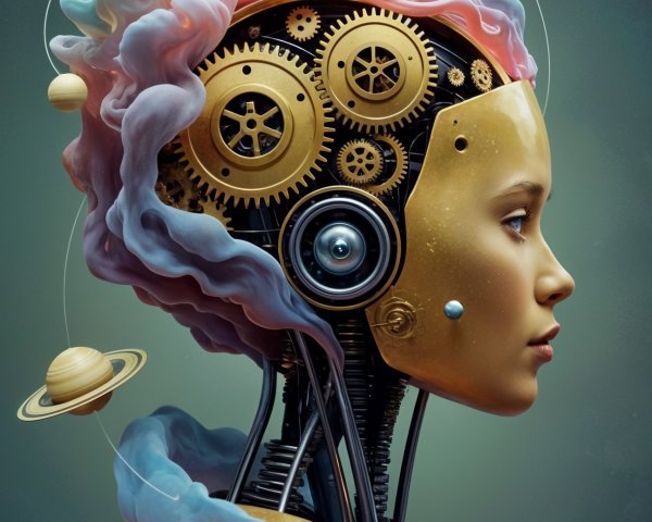 Futuristic Humanoid with Robotic Design and Planets