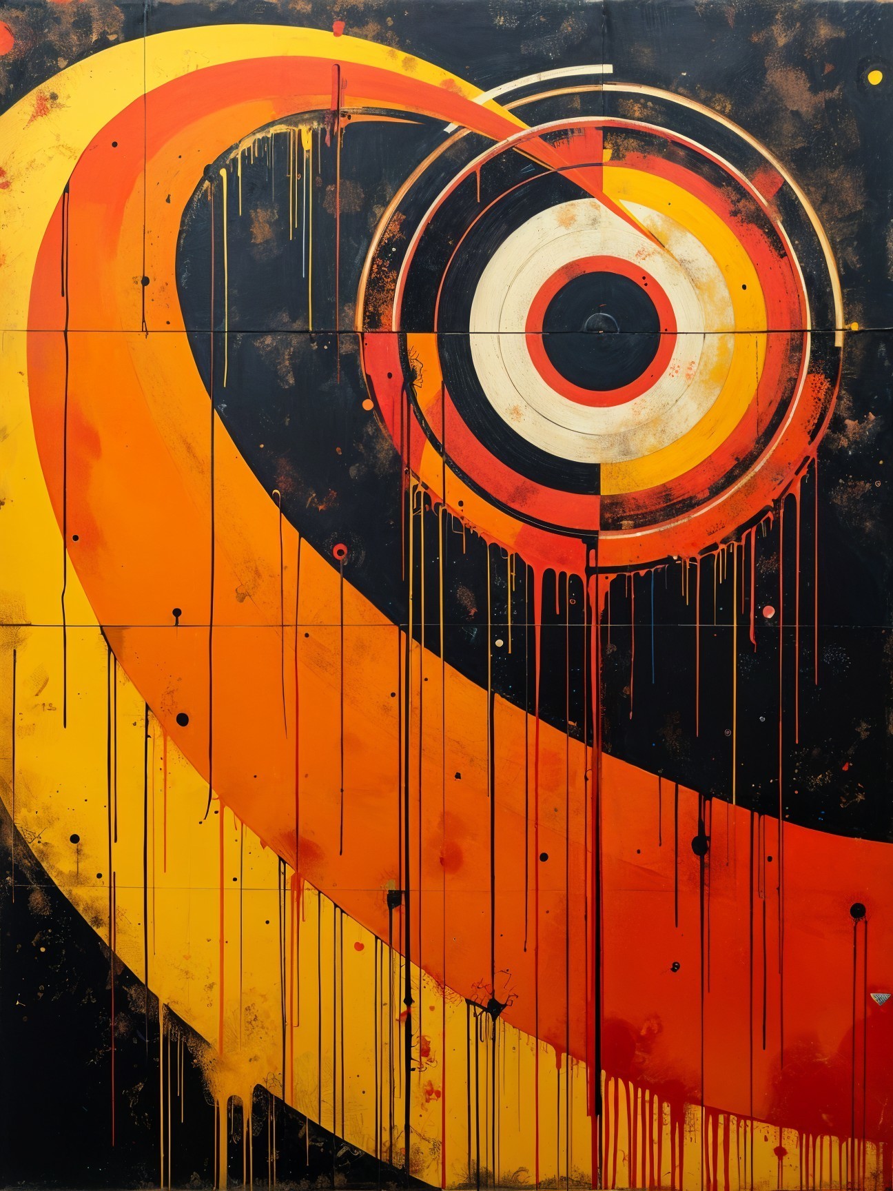 Abstract Mural with Bold Colors and Circular Design