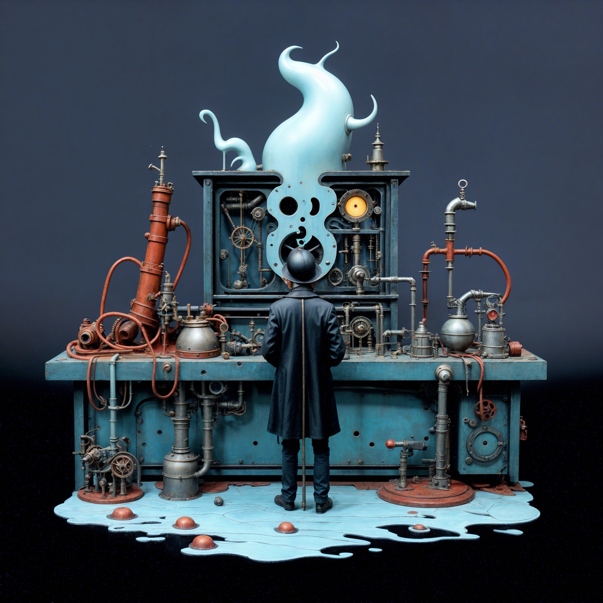 Steampunk Machine with Mystical Blue Smoke and Figure