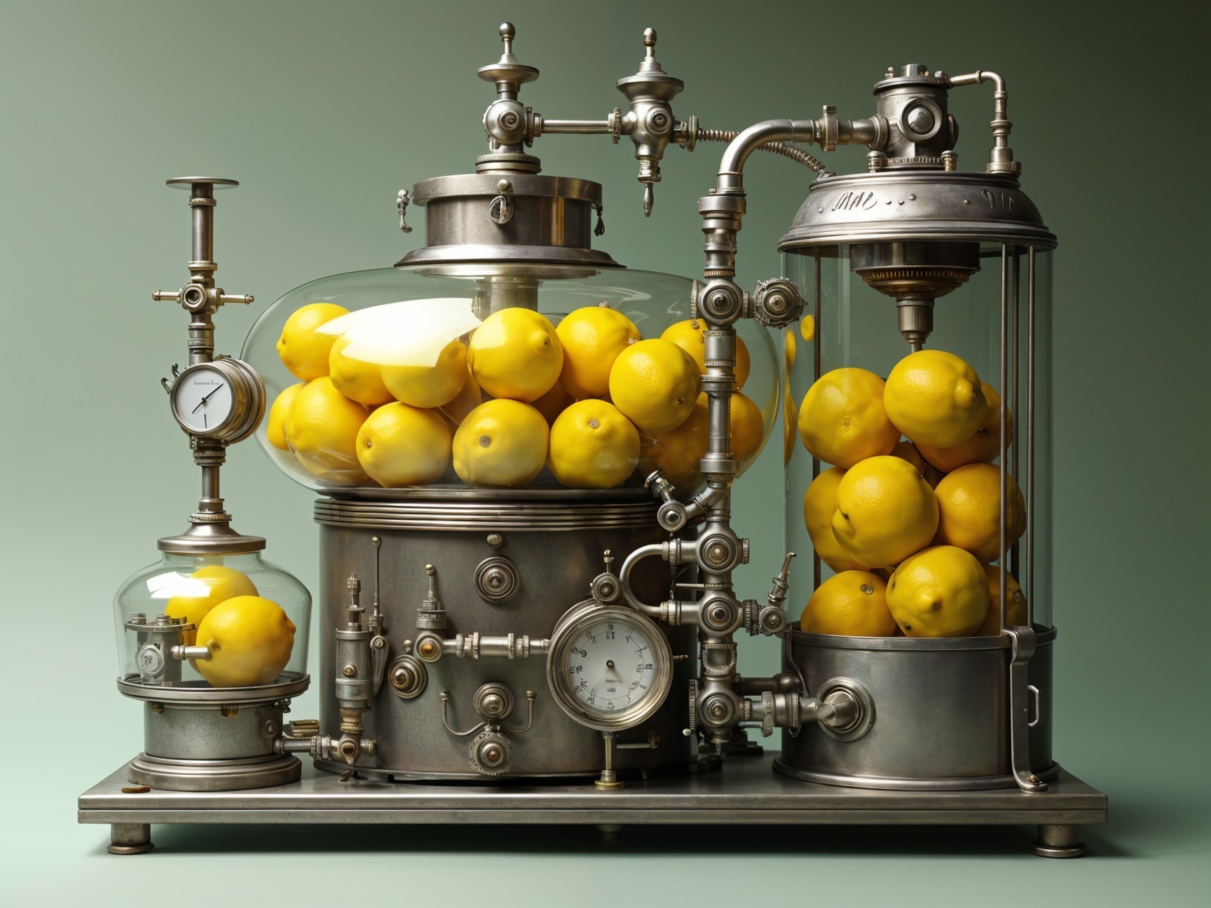 Vintage Steampunk Apparatus with Glass Domes and Lemons
