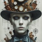 Steampunk Outfit with Top Hat and Vintage Accessories