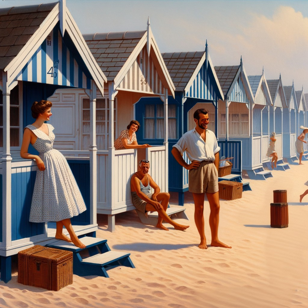 Colorful Beach Huts and Summer Leisure Scene