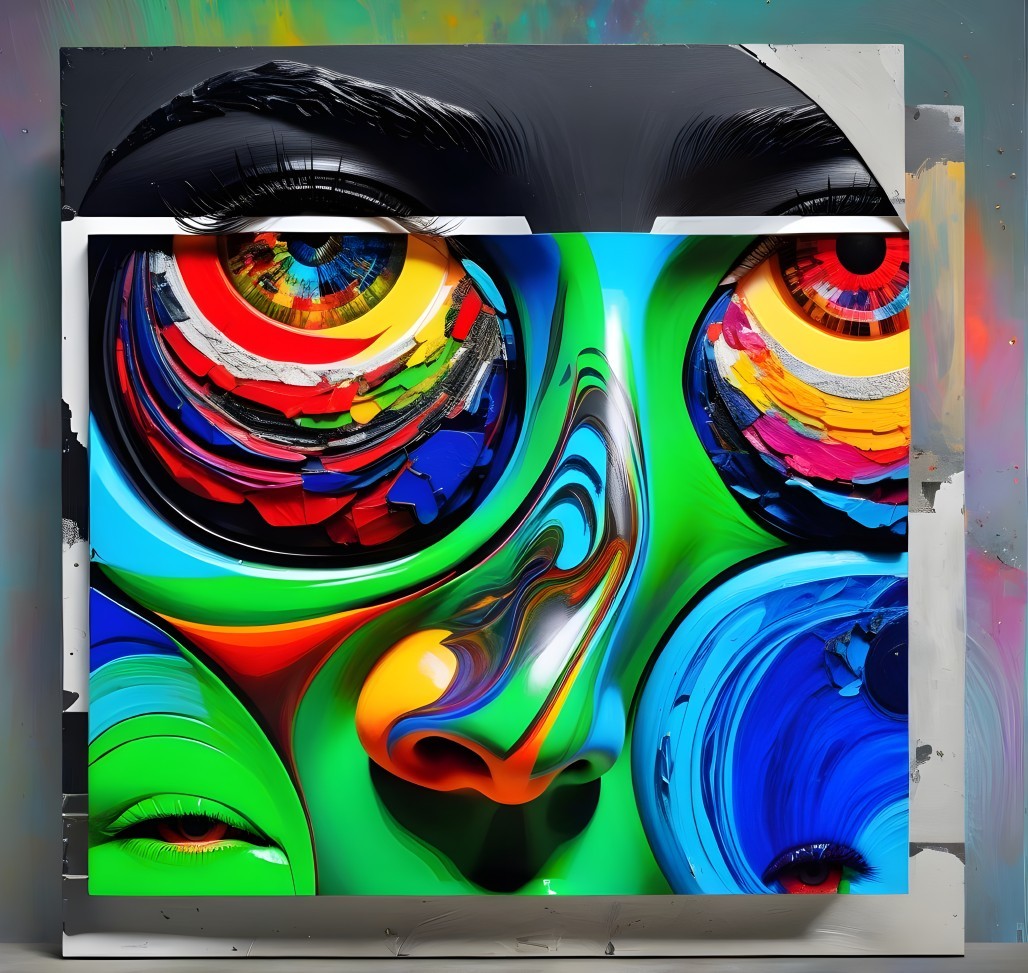 Stylized face with vibrant colors and intricate patterns