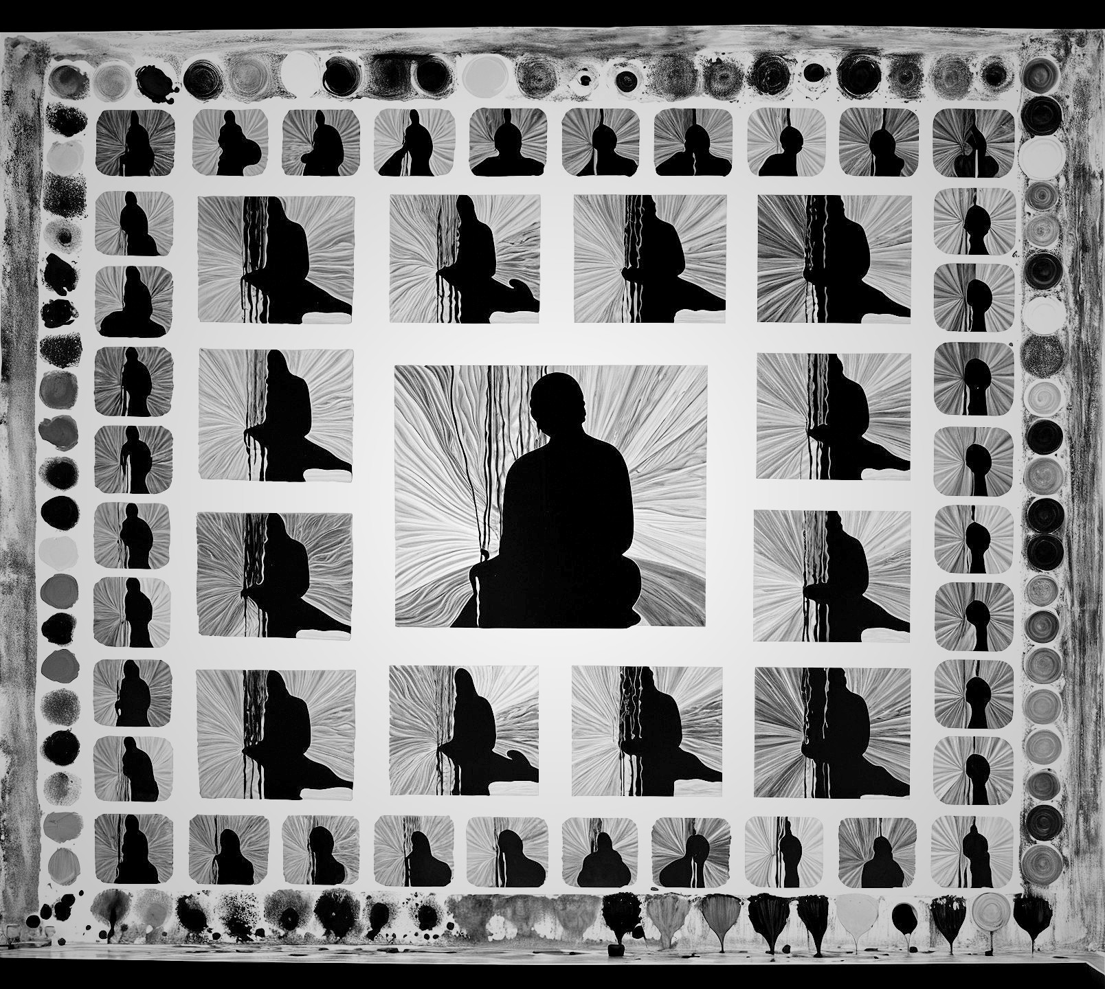 Silhouetted Figure Surrounded by Radiating Lines