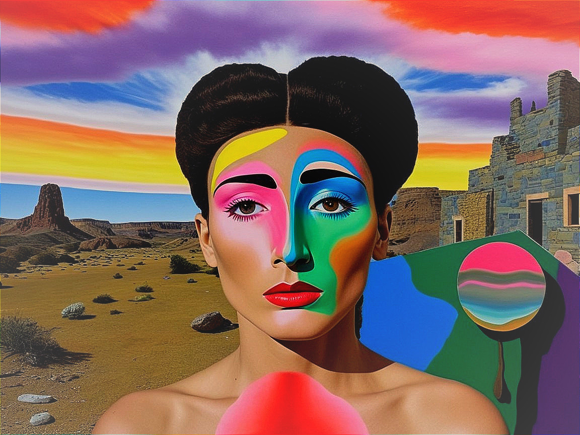 Surrealistic portrait of a woman in a desert landscape