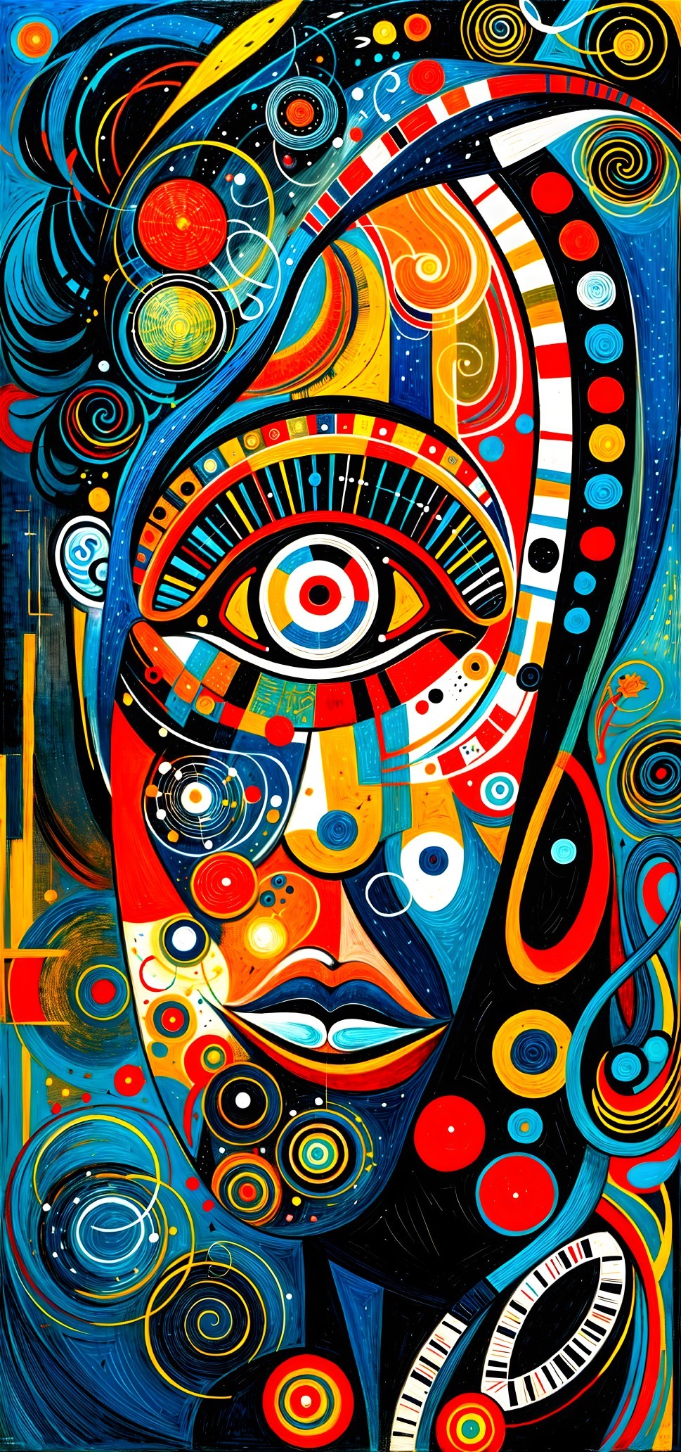 Vibrant Abstract Portrait with Bold Colors and Patterns