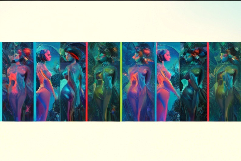 Abstract Ethereal Figures in Vibrant Colors and Flowing Forms