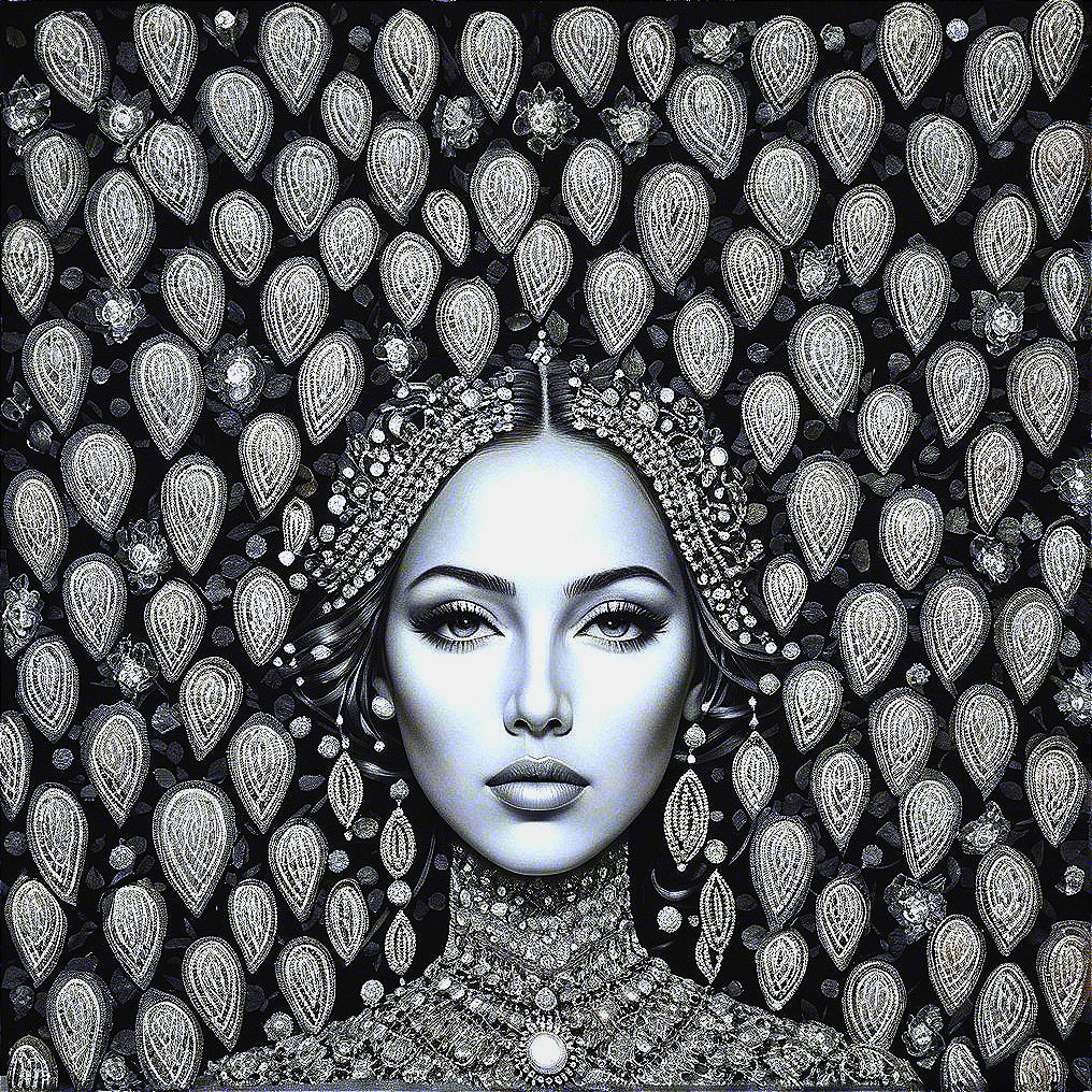 Portrait of a Woman with Jewelry and Teardrop Patterns