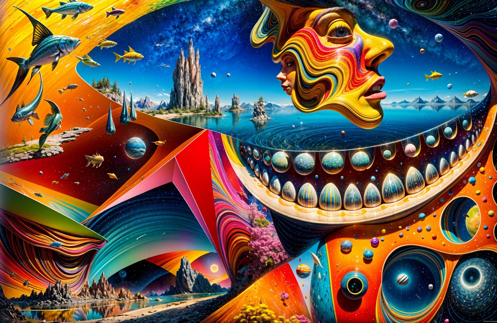 Psychedelic Landscape with Surreal Cosmic Elements