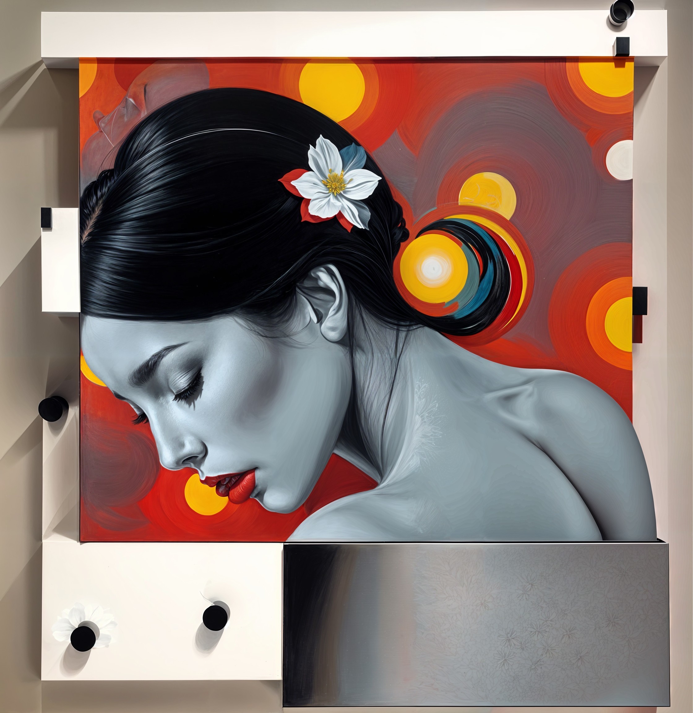 Monochromatic Portrait of Woman with Flower in Hair