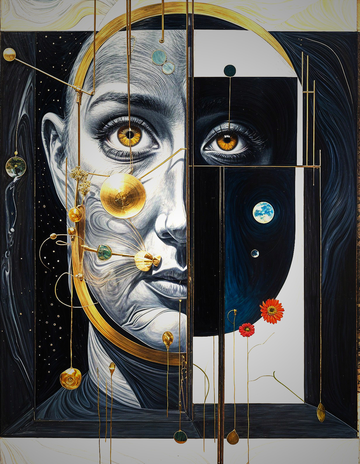 Half-Portrait of a Woman with Cosmic Elements