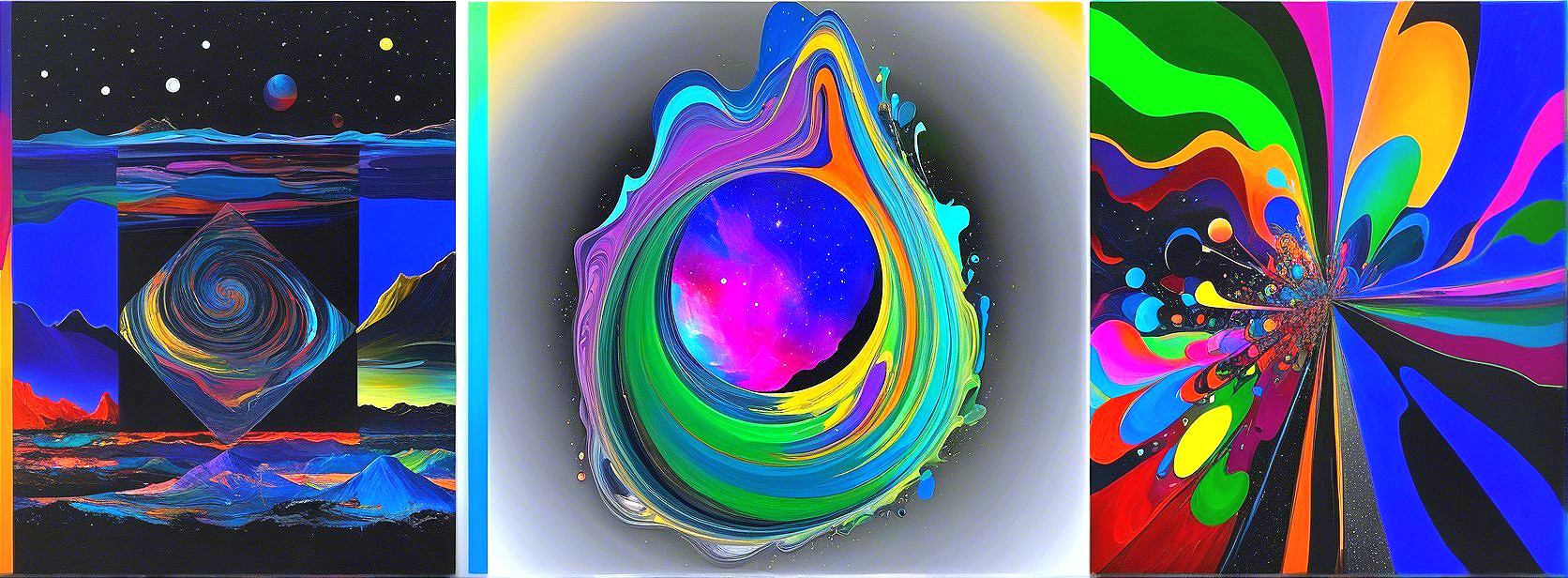 Vibrant Triptych of Abstract Cosmic Art Panels