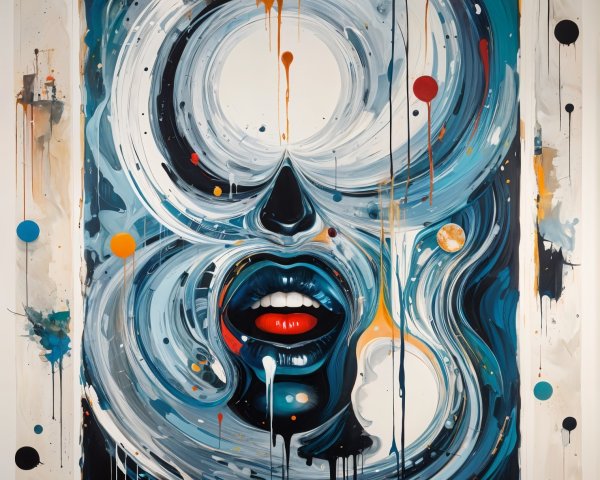 Abstract Face Artwork with Vibrant Colors and Lines