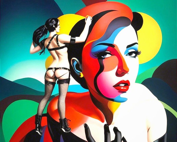 Vibrant Abstract Background with Stylized Female Figure