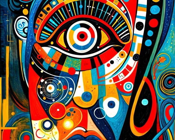 Vibrant Abstract Portrait with Bold Colors and Patterns