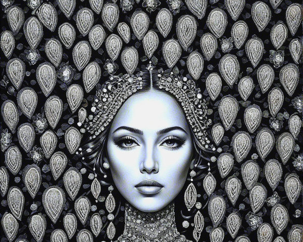 Portrait of a Woman with Jewelry and Teardrop Patterns