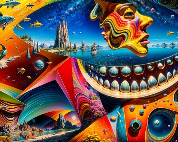 Psychedelic Landscape with Surreal Cosmic Elements
