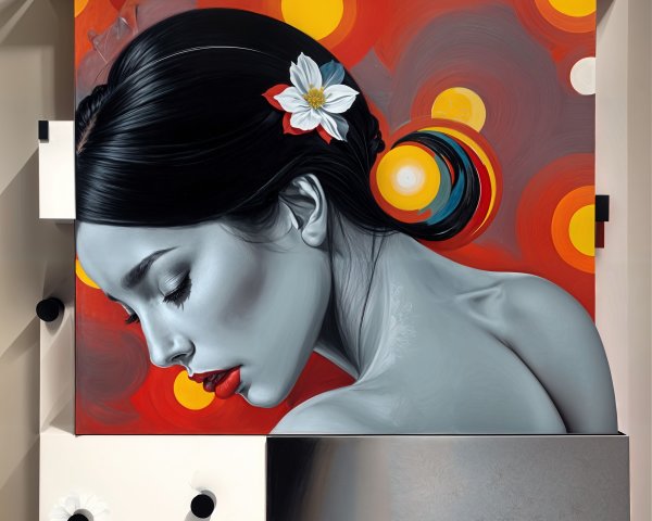 Monochromatic Portrait of Woman with Flower in Hair