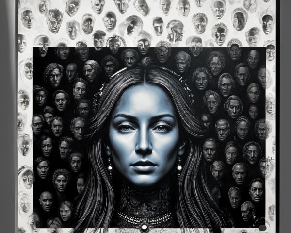 Portrait of a Woman Surrounded by Monochromatic Faces